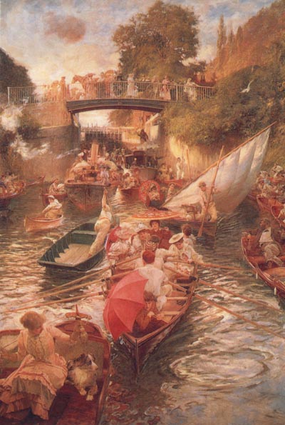 Edward john Gregory,RA.RI Boulter's Lock-Sunday Afternoon